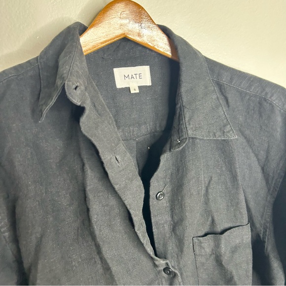 NWT MATE 100% Organic Linen Black Button Down Oversized Long Sleeve Shirt Size S - Picture 3 of 11